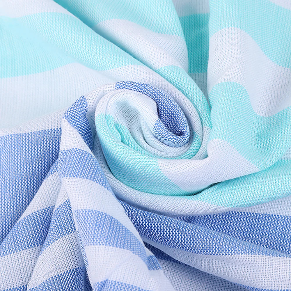 serviette de plage turque coton rayures pompons légère - vue 7 sur 7