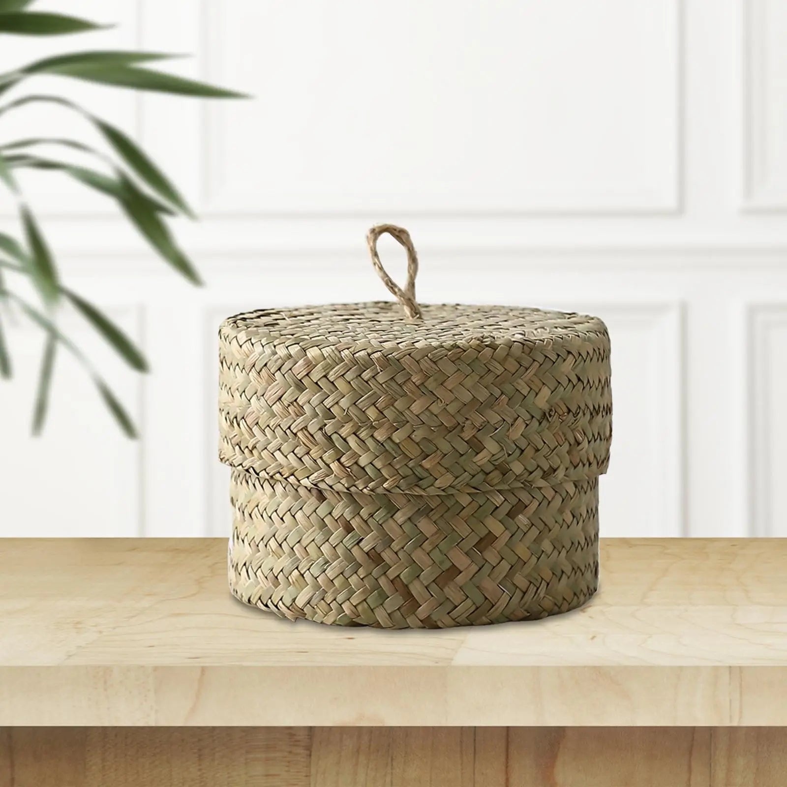 panier de rangement en rotin tissé fait main avec couvercle - vue 3 sur 7