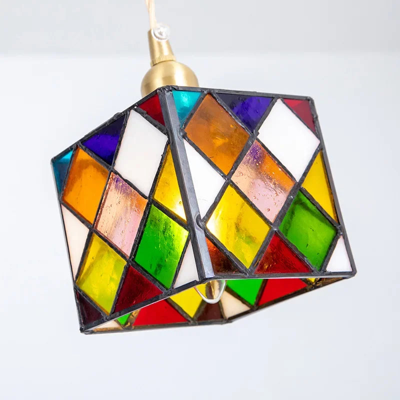 plafonnier cube style tiffany en verre teinté décoration intérieure - vue 3 sur 9