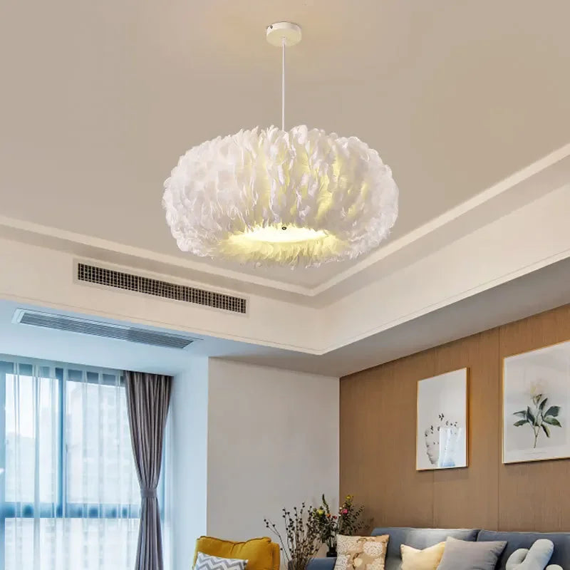 lustre led moderne avec plume décor pour éclairage intérieur - vue 5 sur 11