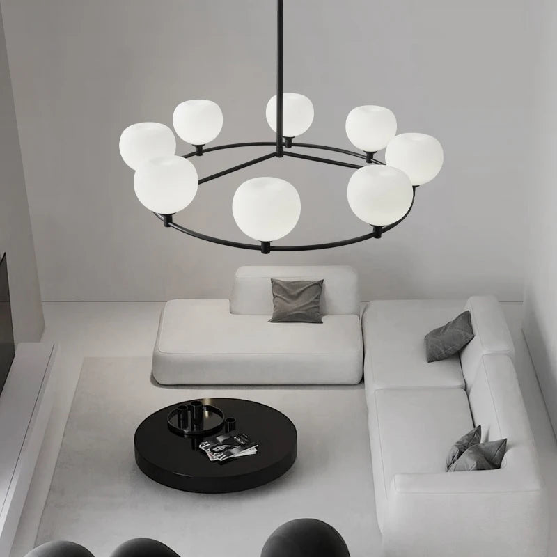 lustre réglable en hauteur avec anneaux en cuivre et verre blanc - vue 3 sur 12