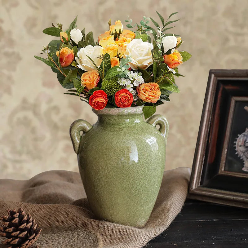 vase en céramique rétro style campagnard américain pour fleurs hydroponiques - vue 4 sur 7