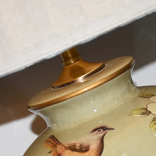 lampe de bureau nordique céramique motif fleur et oiseau - vue 5 sur 9