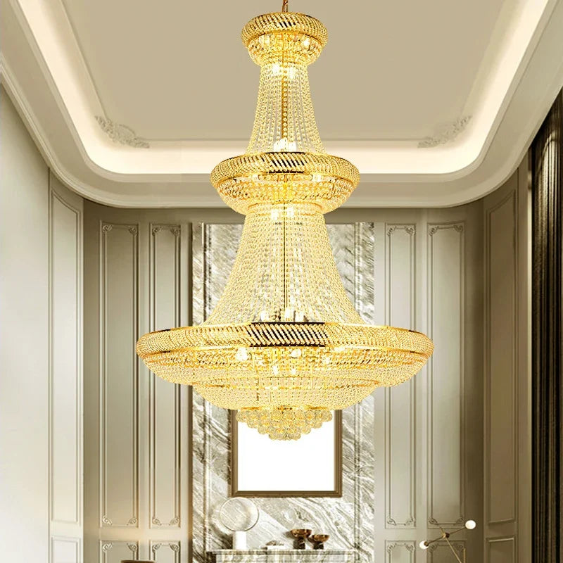 lustre moderne en cristal led pour hall d'entrée luxueux - vue 4 sur 8