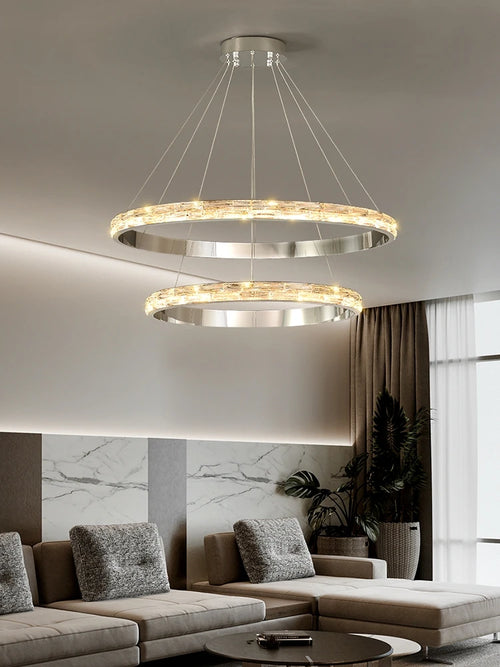 suspension en cristal luxueuse en acier inoxydable moderne - vue 4 sur 12