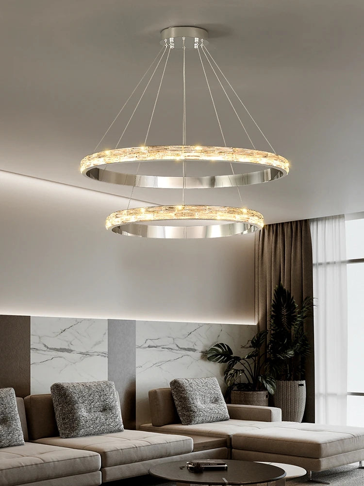 suspension en cristal luxueuse en acier inoxydable moderne - vue 3 sur 12