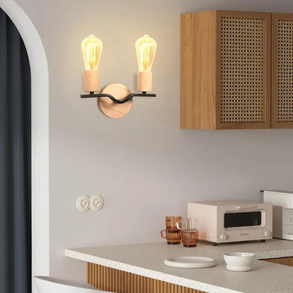 Applique murale deux têtes bois fer loft - vue 4 sur 8