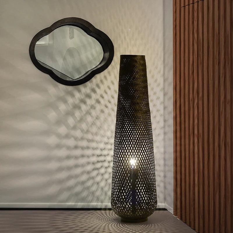 Lampadaire design osier bambou tissé style rétro - vue 4 sur 9
