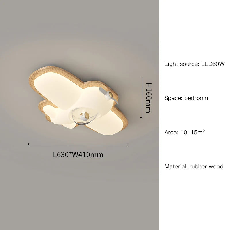 plafonnier avion en bois pour chambre d'enfant décoration lumineuse - vue 11 sur 12