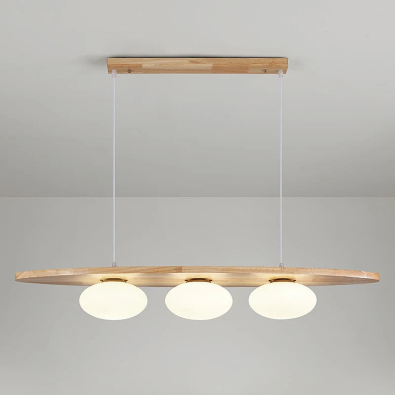 lustre en bois massif avec suspension en verre artistique - vue 8 sur 8