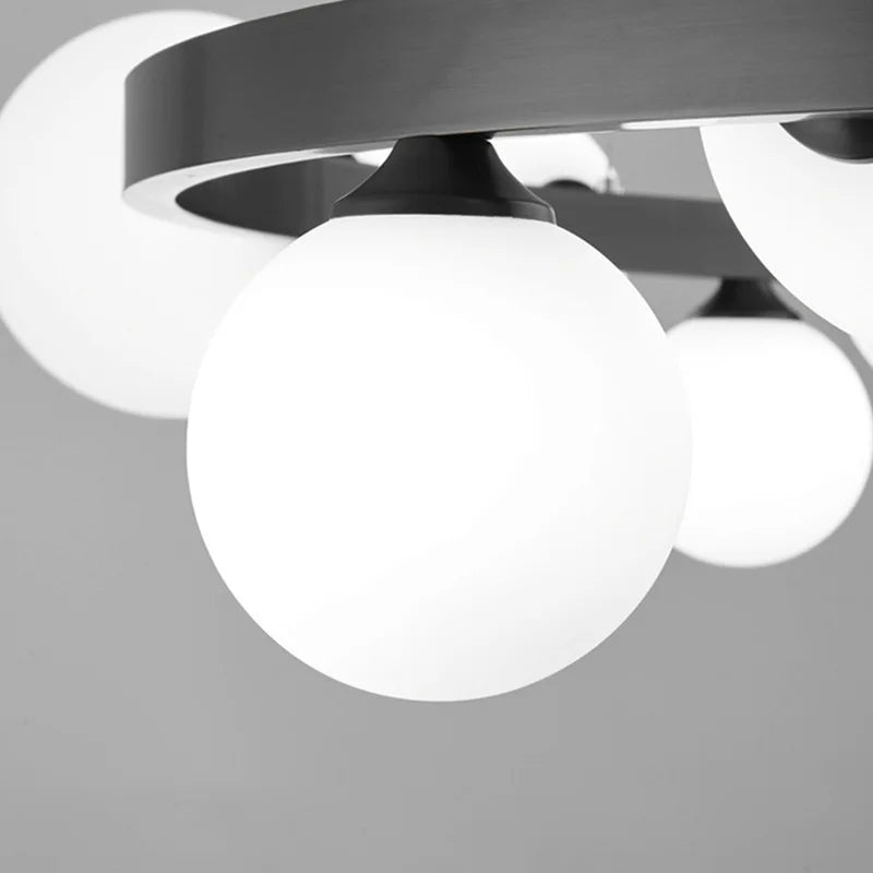 suspension moderne à anneau en laiton et verre blanc - vue 5 sur 10