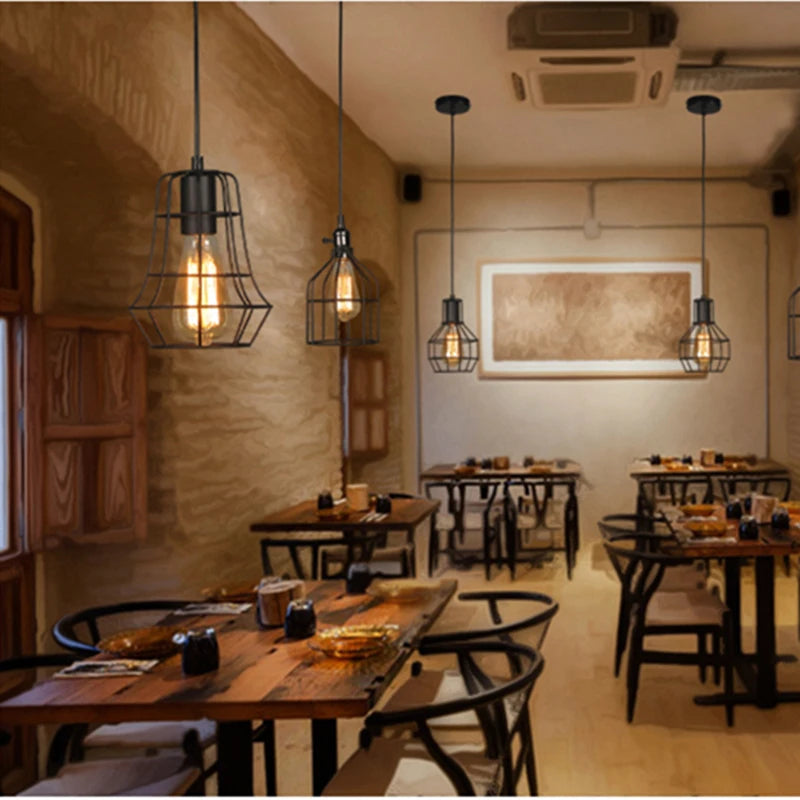 suspension industrielle vintage en fer pour restaurant bar loft - vue 3 sur 17