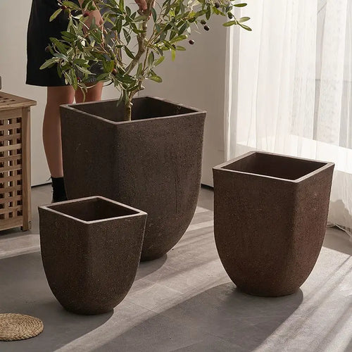 pot de fleurs en argile carrée pour jardin extérieur avec plantes respirantes - vue 2 sur 9