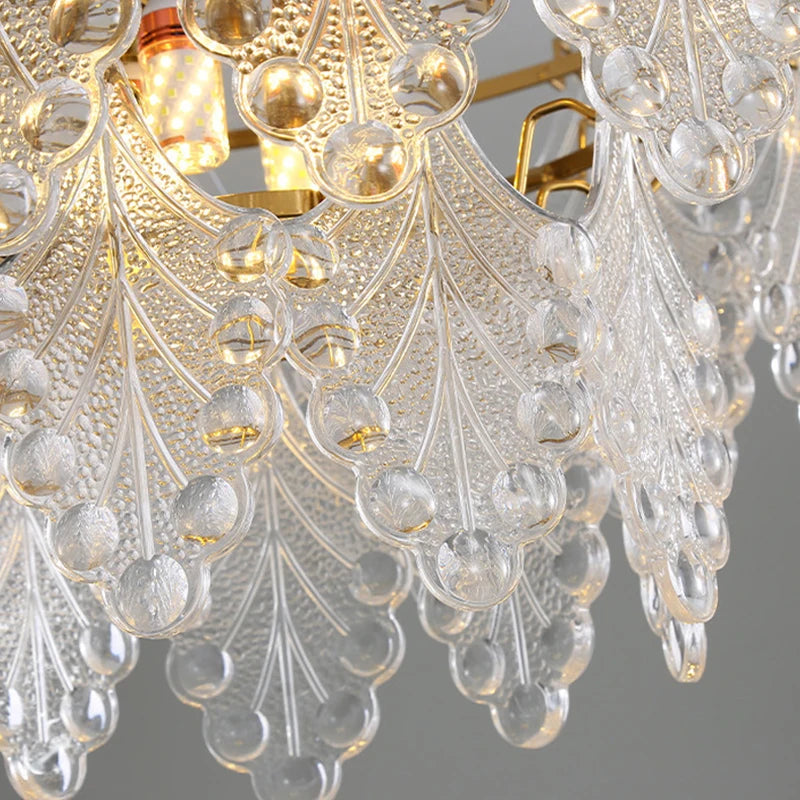 lustre moderne en verre 2023 feuilles gouttelette éclairage suspendu - vue 3 sur 12