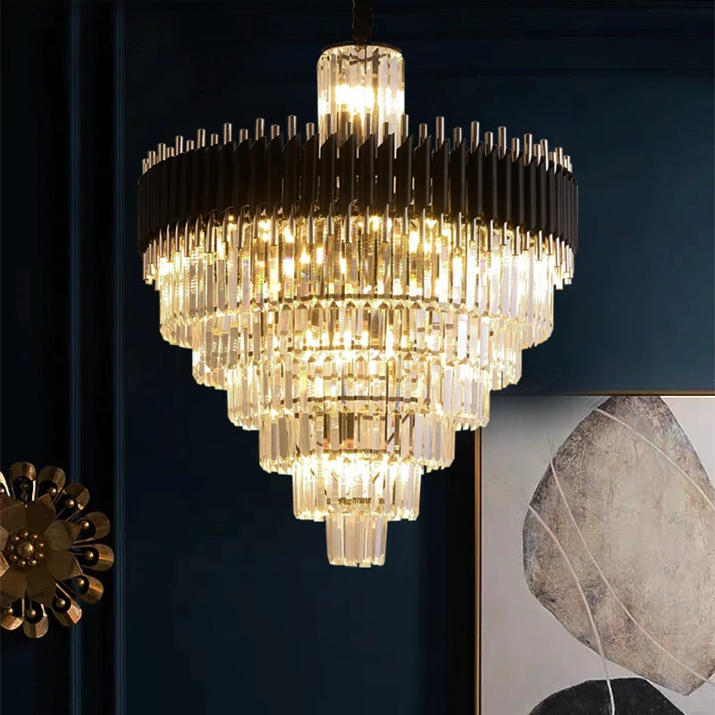 Lustre en Cristal de salon de luxe moderne Lustre en Cristal noir de haute qualité lampe en Cristal LED suspendue - vue 4 sur 7