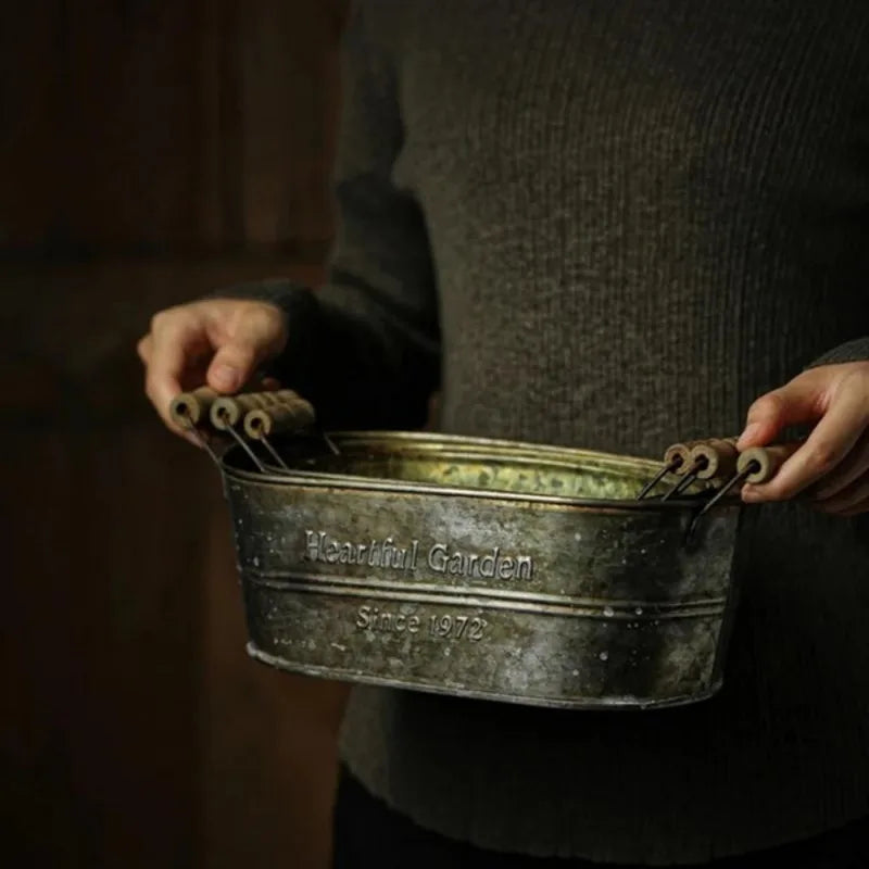 panier de rangement en métal vintage pour fleurs et fruits - vue 5 sur 6