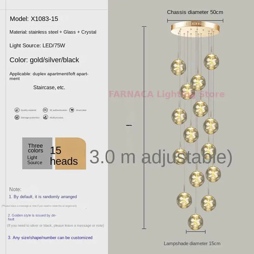 Remote control stair chandelier Nordic creative duplex dining room light lift high living room, apartment decorative chandelier - vue 11 sur 20