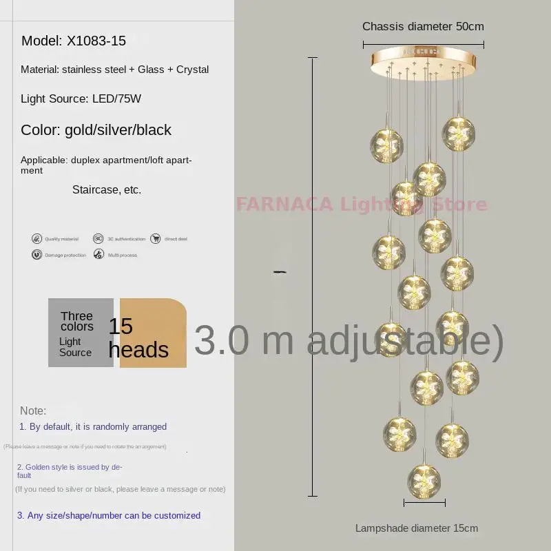 Remote control stair chandelier Nordic creative duplex dining room light lift high living room, apartment decorative chandelier - vue 10 sur 20
