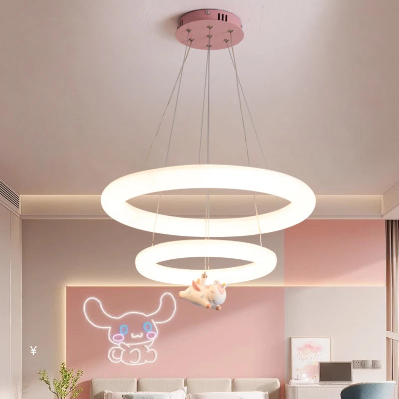 Creative Children's Room Pendant Lamps 360 Degree Lighting Annular Sconces Unicorn Astronaut Bedroom Hanging Light Pink Blue - vue 2 sur 9