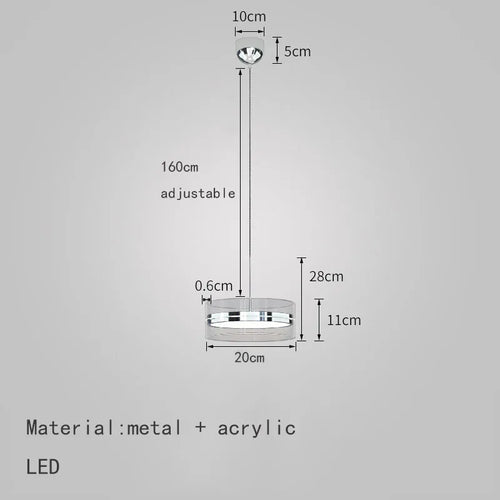 suspension led style 	 avec cordon réglable acrylique rond