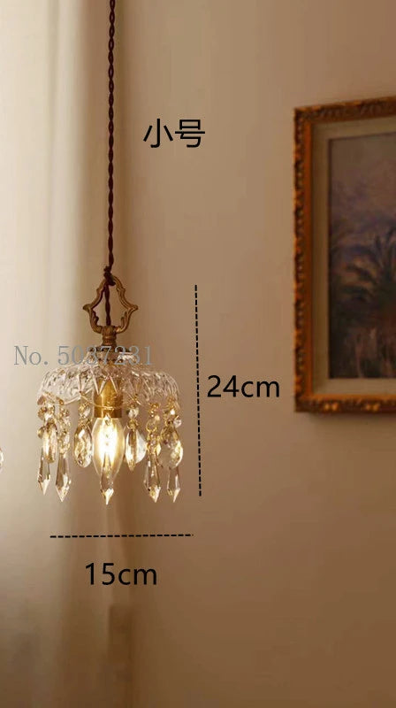 lustre en laiton nordique rétro suspendu en cristal et verre - vue 9 sur 10