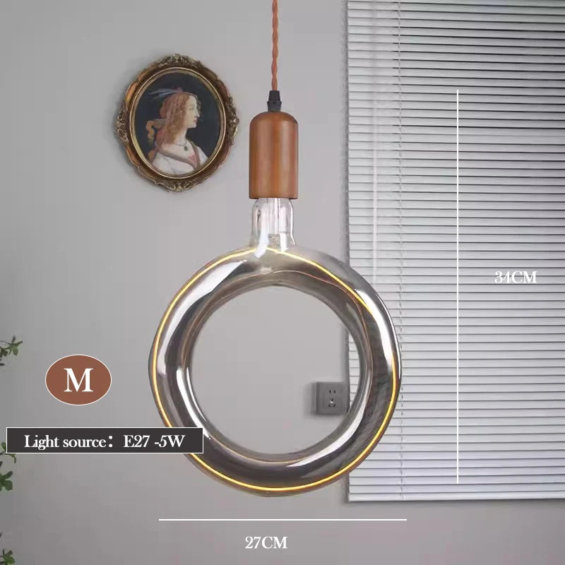 lustre en verre d'art rétro en bois massif créatif pour décoration intérieure - vue 13 sur 25