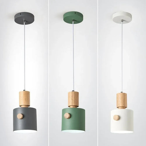Suspension en bois nordiques LED Macaron à tête unique lampe décorative d'intérieur suspendue pour salon salle à manger luminaires de chambre à coucher - vue 5 sur 9