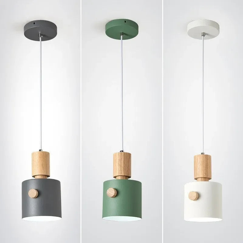 Suspension en bois nordiques LED Macaron à tête unique lampe décorative d'intérieur suspendue pour salon salle à manger luminaires de chambre à coucher - vue 5 sur 9