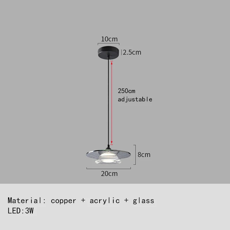 suspension led design moderne en verre et cuivre avec cordon réglable - vue 9 sur 9