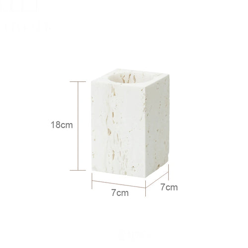 ensemble daccessoires en travertin beige pour salle de bain - vue 20 sur 20