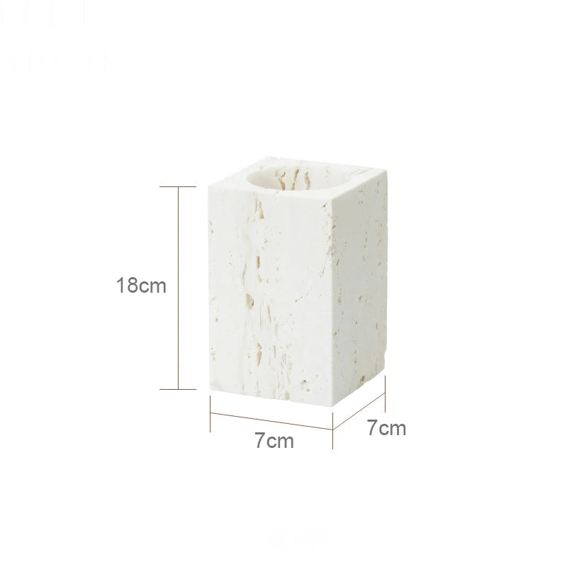 ensemble daccessoires en travertin beige pour salle de bain - vue 19 sur 20