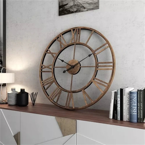 horloge murale moderne 3d rétro chiffres romains en métal silencieuse - vue 5 sur 8