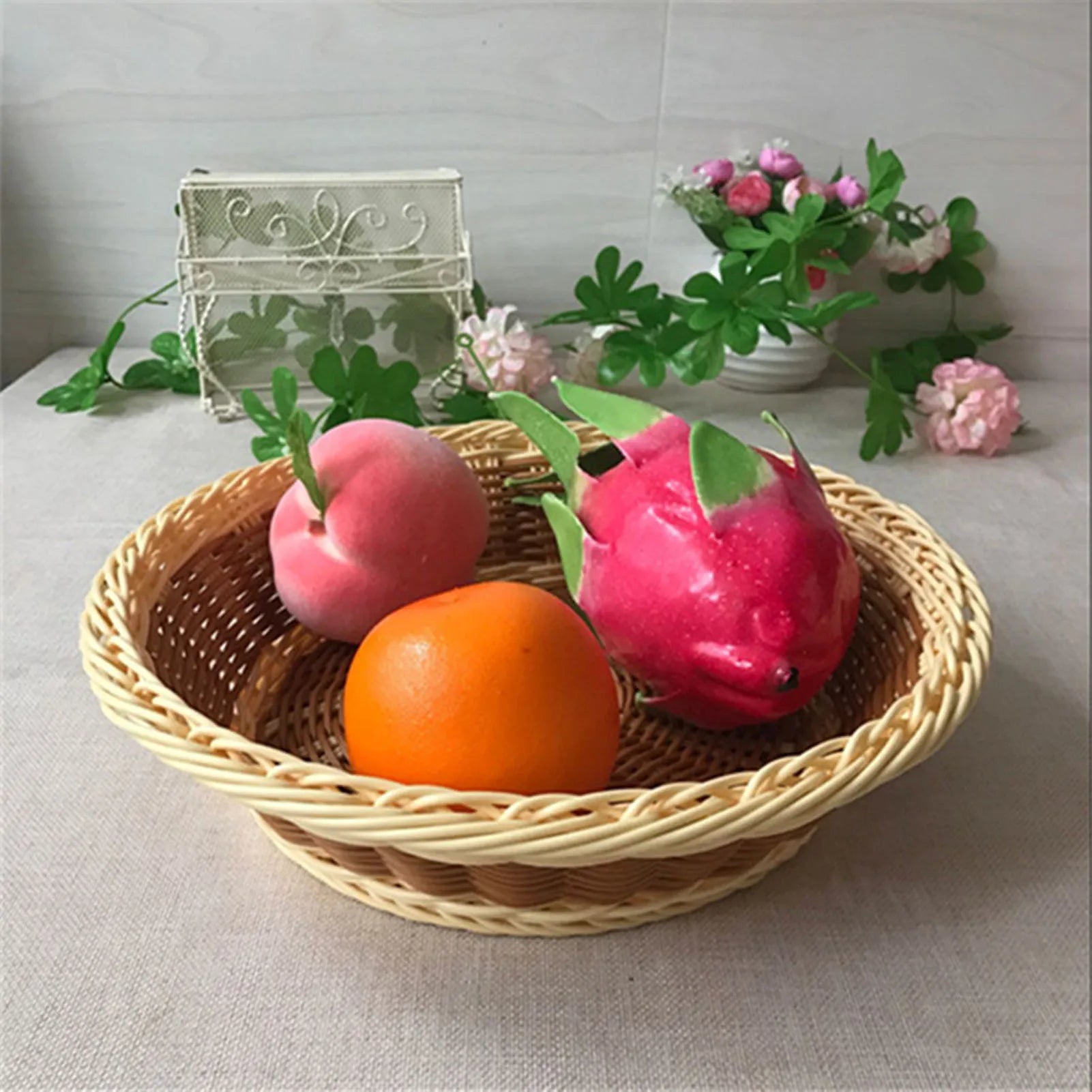 panier à fruits rond en rotin tissé à la main pour rangement alimentaire - vue 3 sur 17