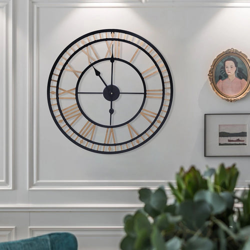 horloge murale vintage chiffres romains en métal design élégant et raffiné - vue 3 sur 6