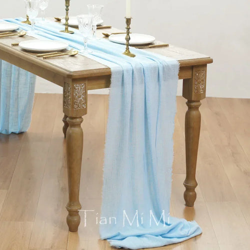 Chemin de table coton gaze vintage beige mariage