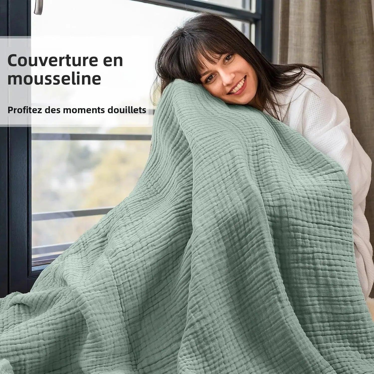 Plaid coton mousseline 6 couches leger style boheme - vue 3 sur 7