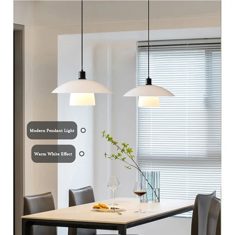 Lamp Glass Pendant Light,with Handblown White Art Glass Shade Adjustable Cord Black Finish Modern Hanging Pendant Light For Kitc - vue 5 sur 7