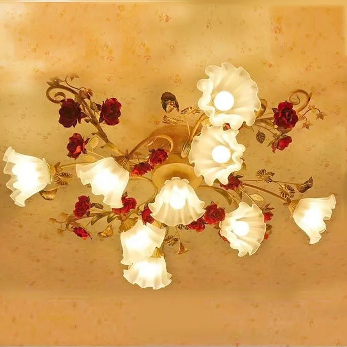 américain Rural fleur cuisine princesse filles chambre plafonnier assis lumière LED moderne plafonnier pour salon - vue 3 sur 9