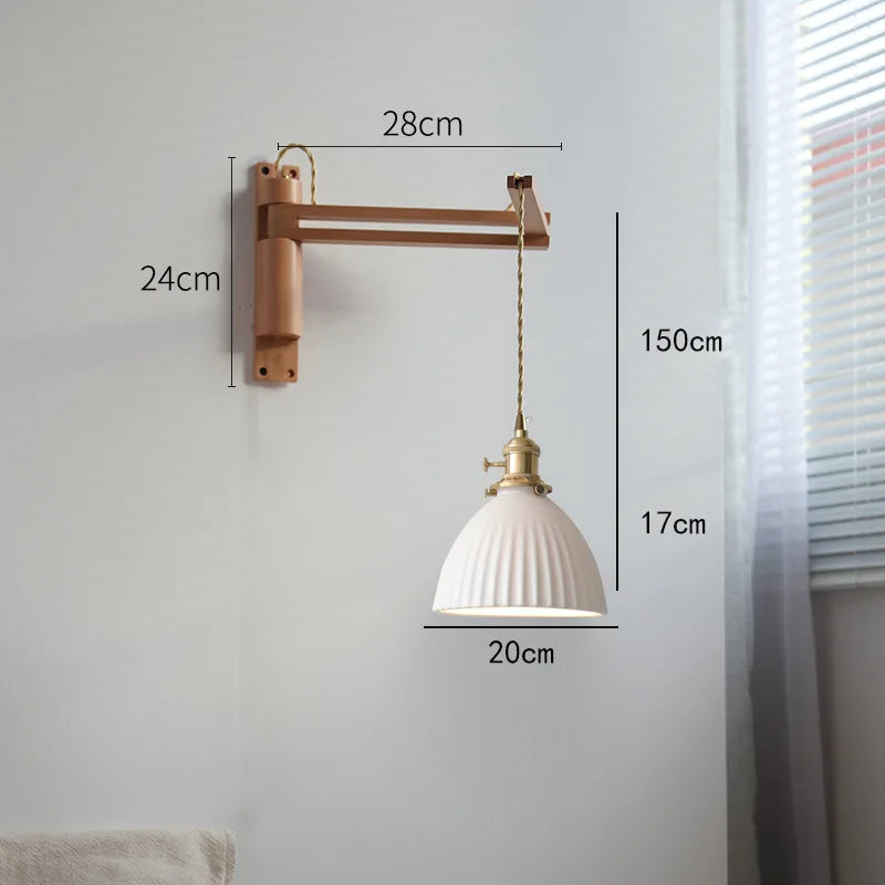 applique murale led rétro japonaise télescopique en laiton et verre - vue 10 sur 15
