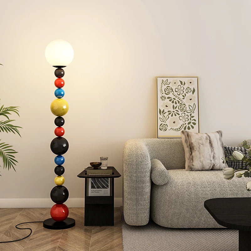 lampadaire moderne à perles colorées et abat-jour en verre - vue 6 sur 9