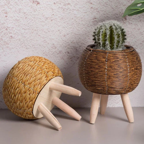 pot de fleurs en rotin tissé pour décoration et rangement - vue 6 sur 12
