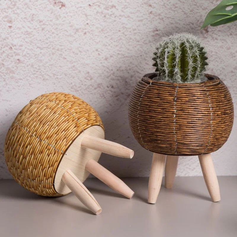pot de fleurs en rotin tissé pour décoration et rangement - vue 5 sur 12