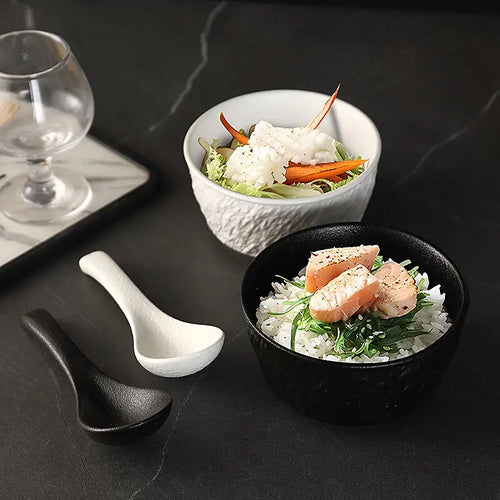 Vaisselle ceramique mate effet roche bols et assiettes - vue 4 sur 7