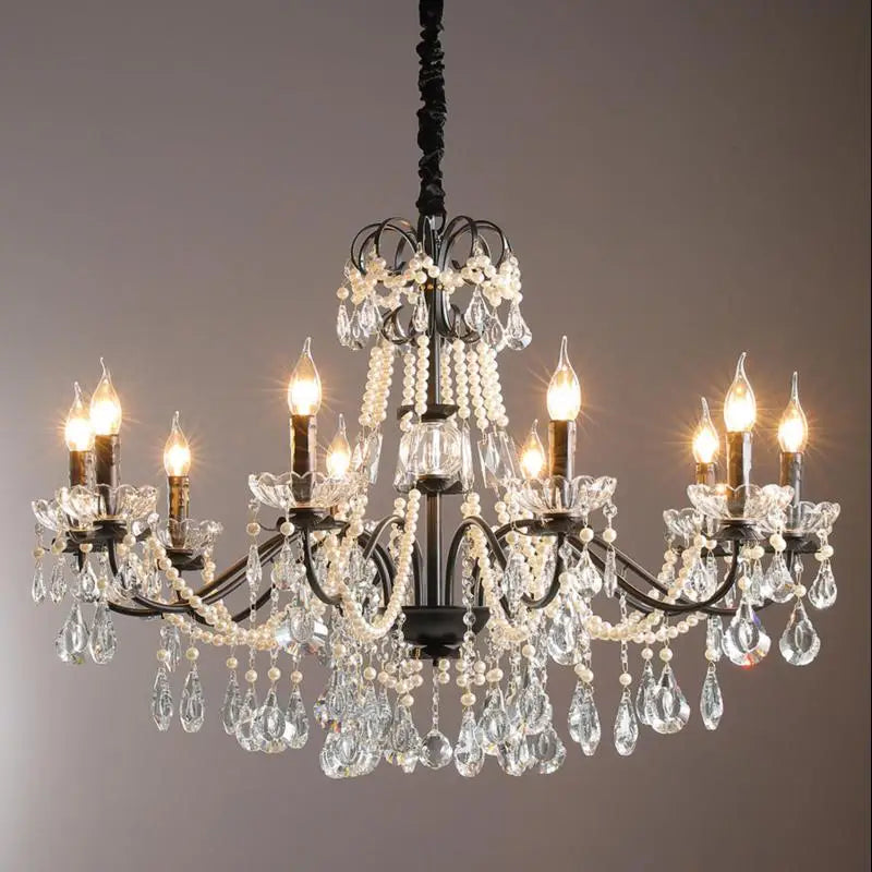 lustre moderne en cristal avec perles et éclairage led - vue 8 sur 10
