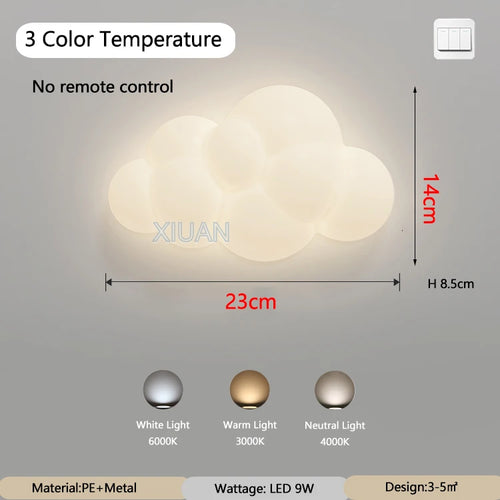 applique murale en forme de nuage pour enfants avec télécommande et gradation - vue 9 sur 8
