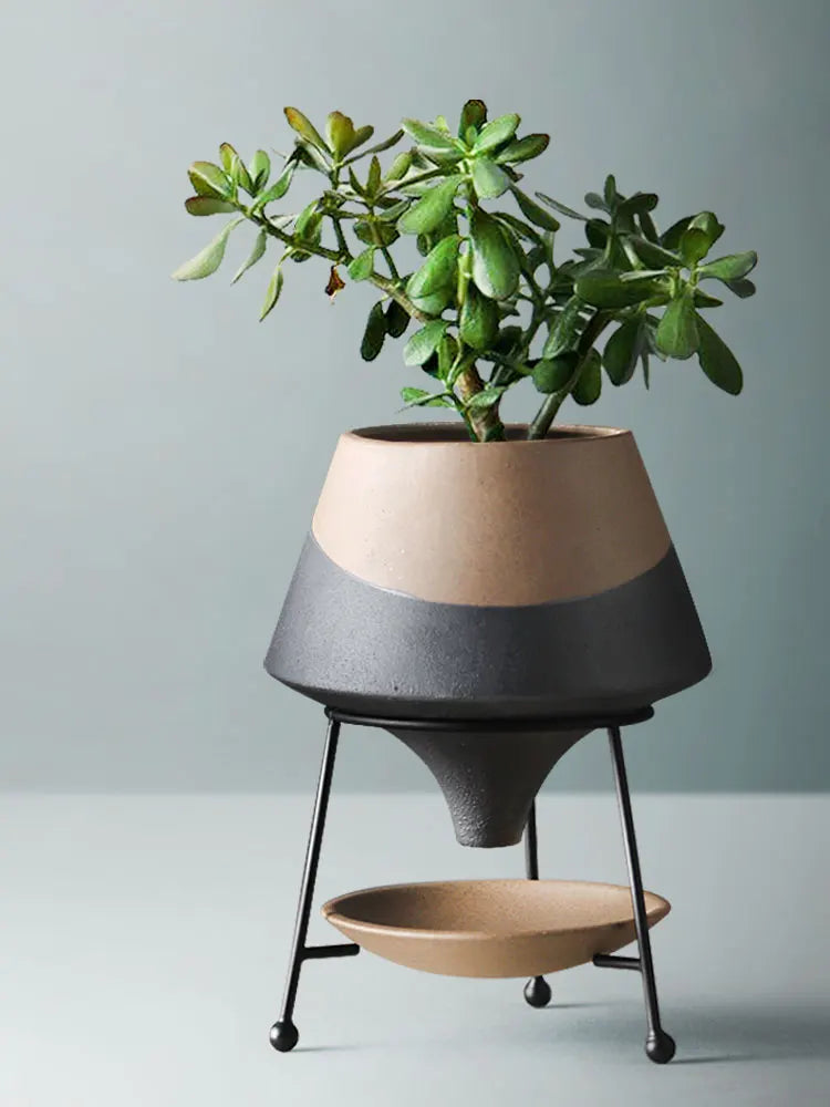 pot de fleurs en céramique avec support en métal moderne - vue 3 sur 12