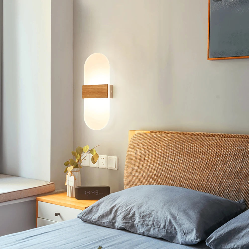 Nordique LED applique murale en bois acrylique chevet applique murale éclairage intérieur décor à la maison chambre salon cuisine étude allée lampe - vue 4 sur 9