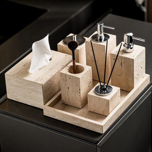 ensemble d'accessoires en marbre naturel pour salle de bain - vue 2 sur 30