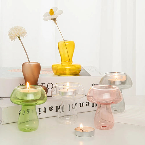 bougeoir champignon en verre nordique pour décoration et fête - vue 2 sur 12