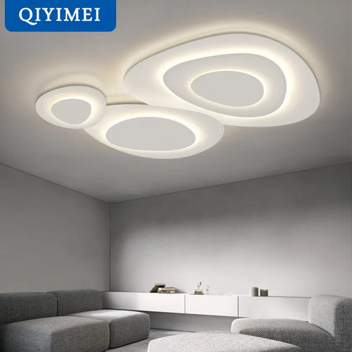 Anneaux annuels modernes LED lustre intérieur salon ondulation forme meubles de maison décoration fer blanc corps couleur lampe éclairage - vue 2 sur 14